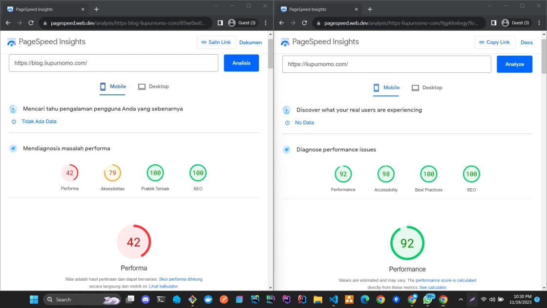 Hasil pengujian kecepatan website menggunakan Google Page Speed